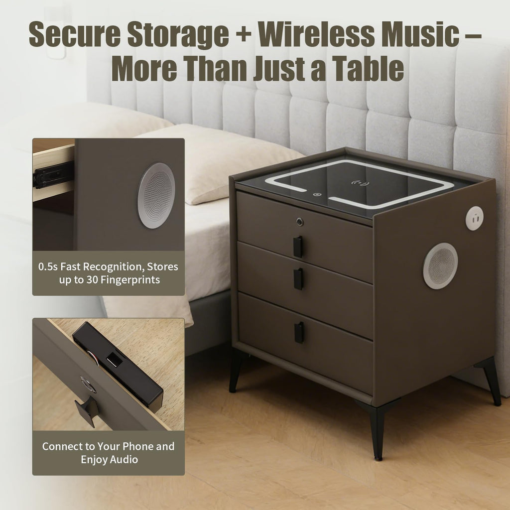 Dark Grey 3-Drawer Nightstand with Charging Station P5778