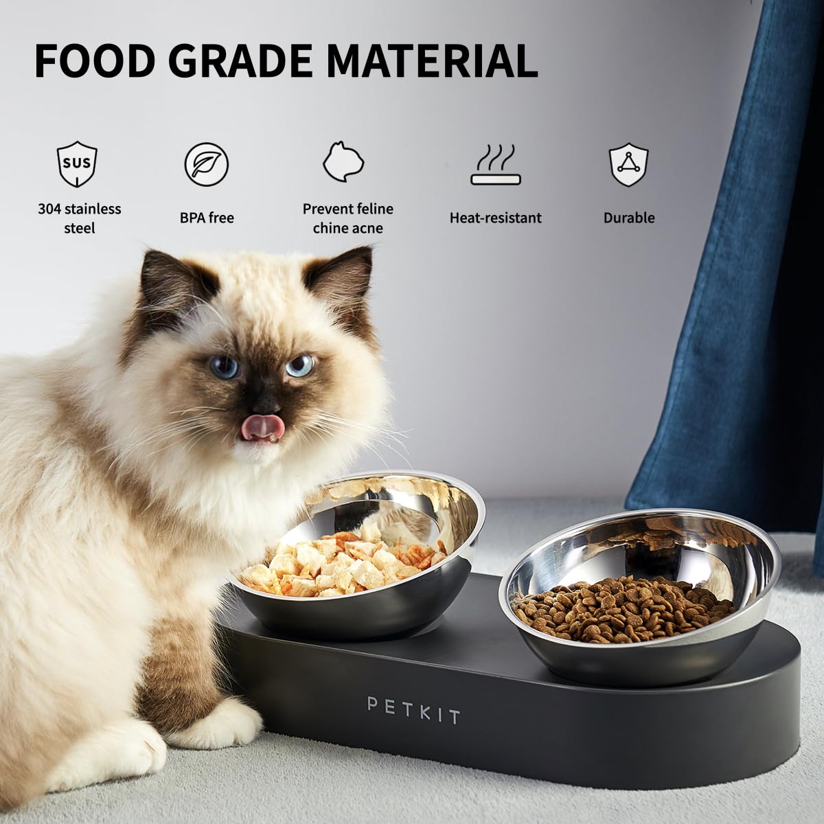 Elevated Dog Cat Bowl with 2 Stainless Steel Bowls V745