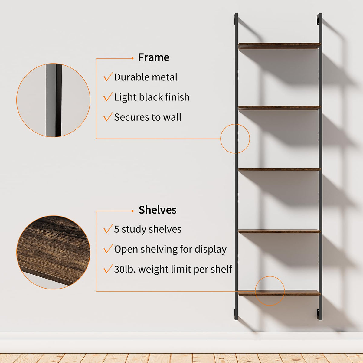 5 Tier Wall Mounted Bookshelf N8616