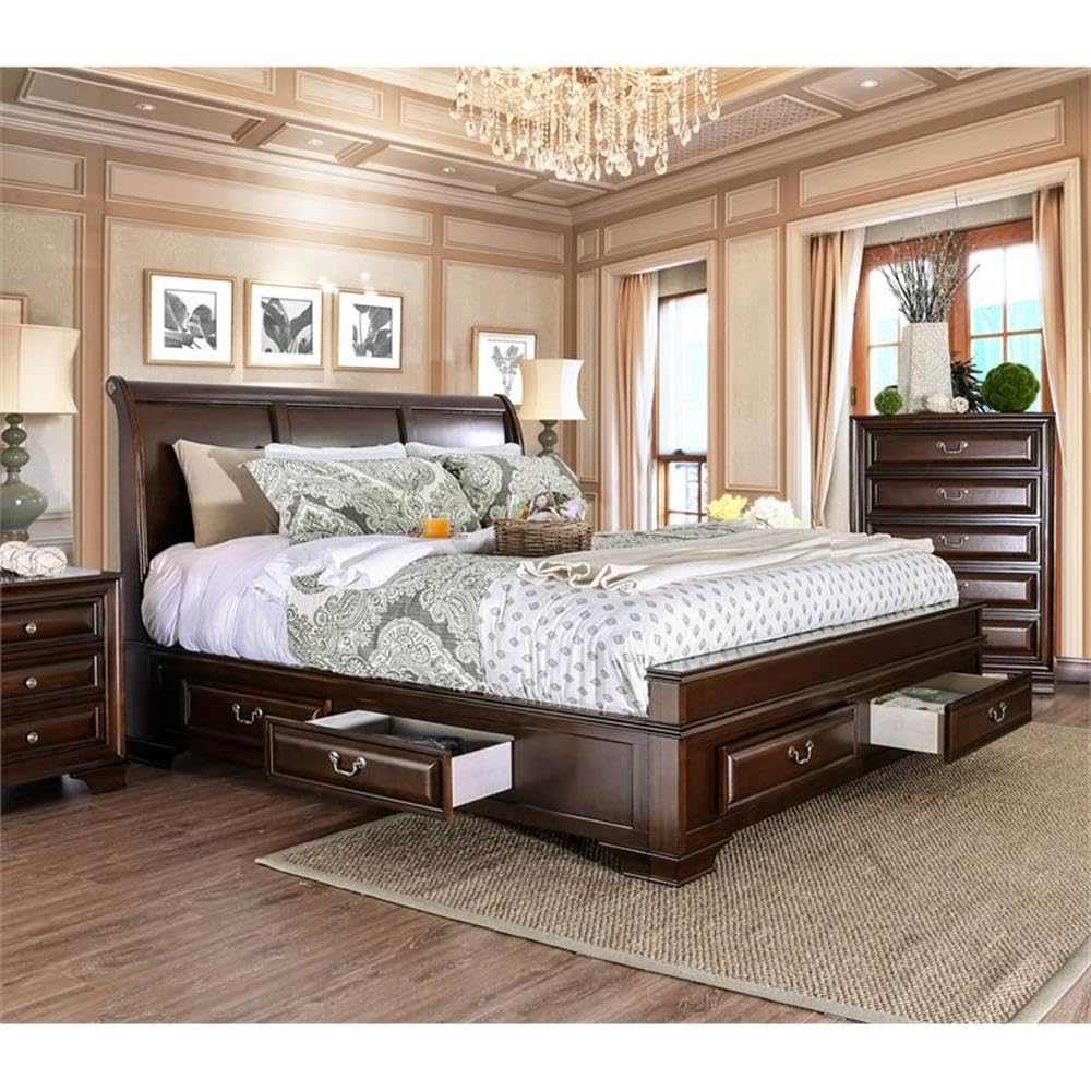 Brown Cherry California King Storage Bed L48514