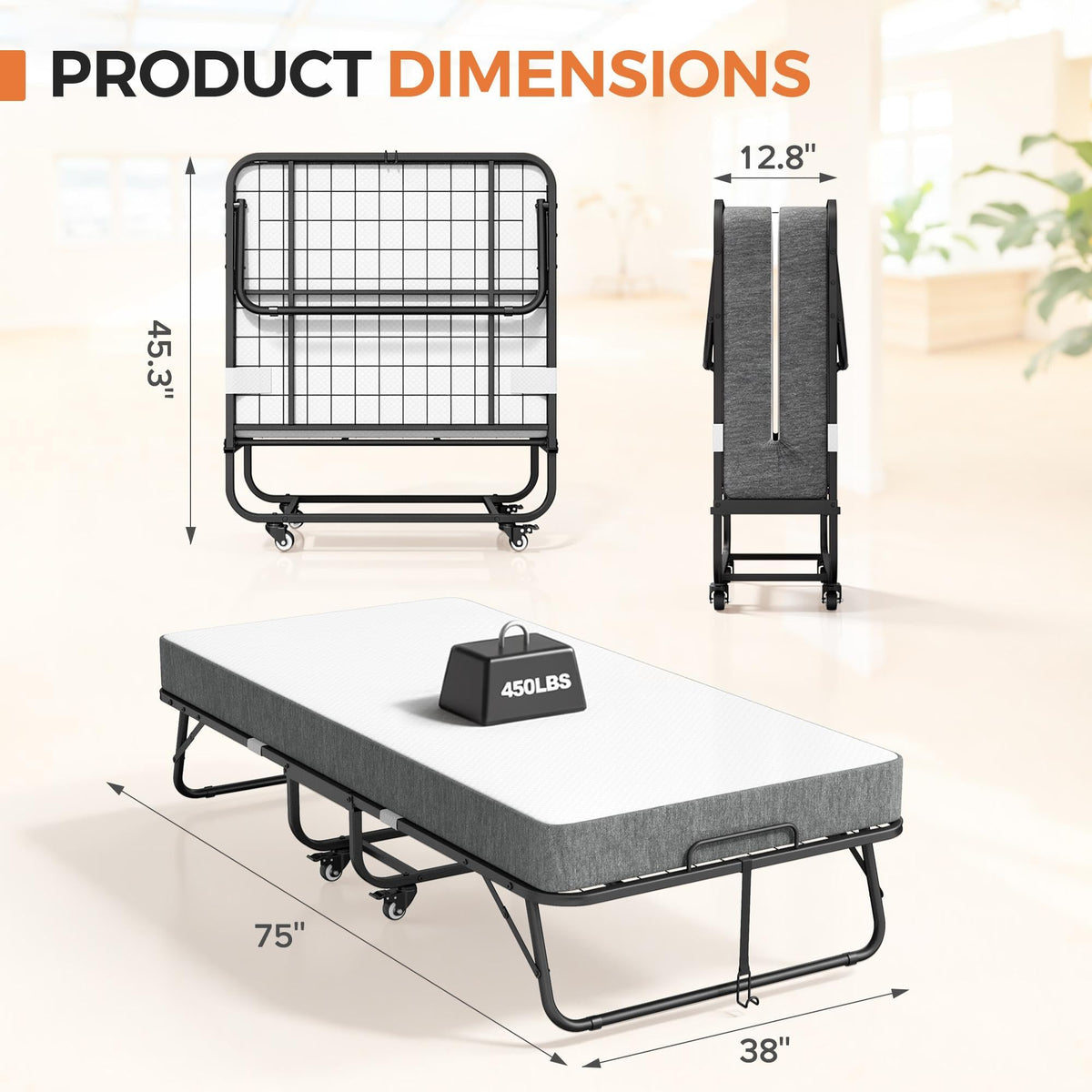Folding Bed with Memory Foam Mattress Twin Size Metal Frame W938