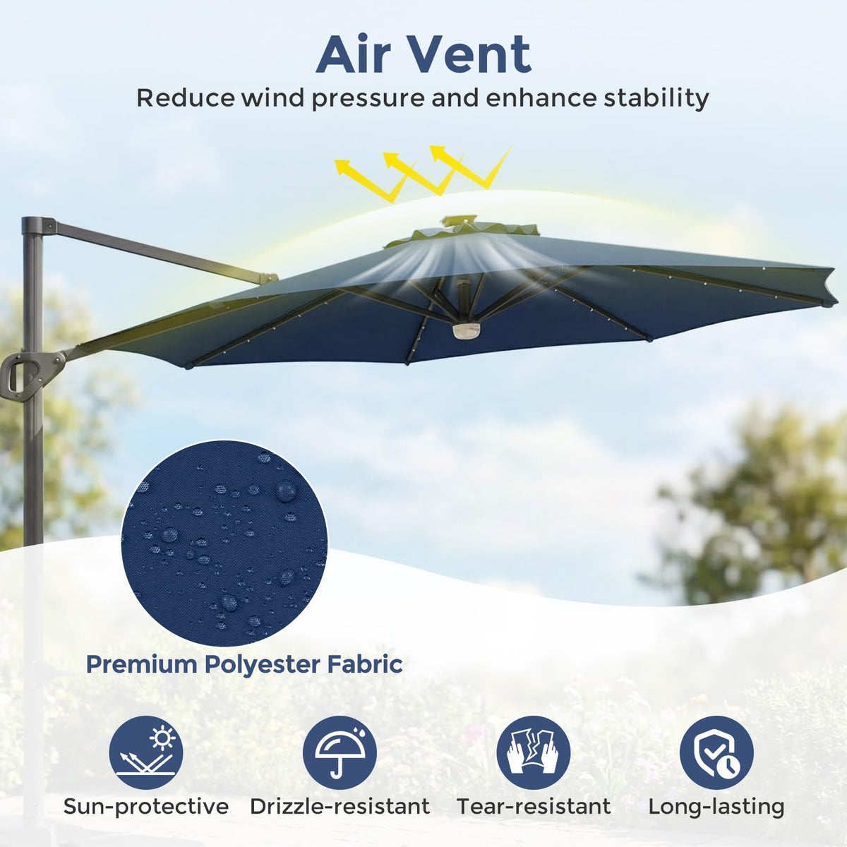 10ft Solar LED Offset Cantilever Patio Umbrella Z6661