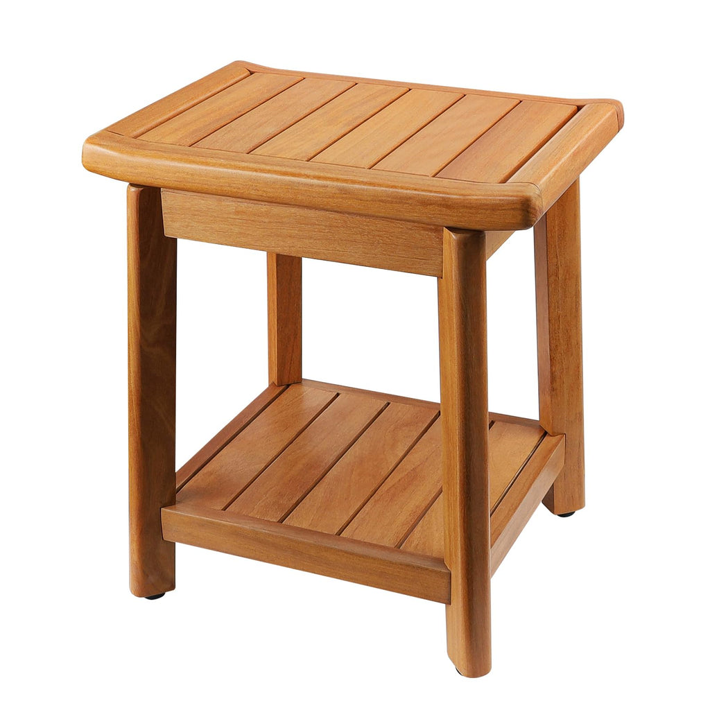 Teak Shower Bench with Towel Bars & Storage Shelf J492