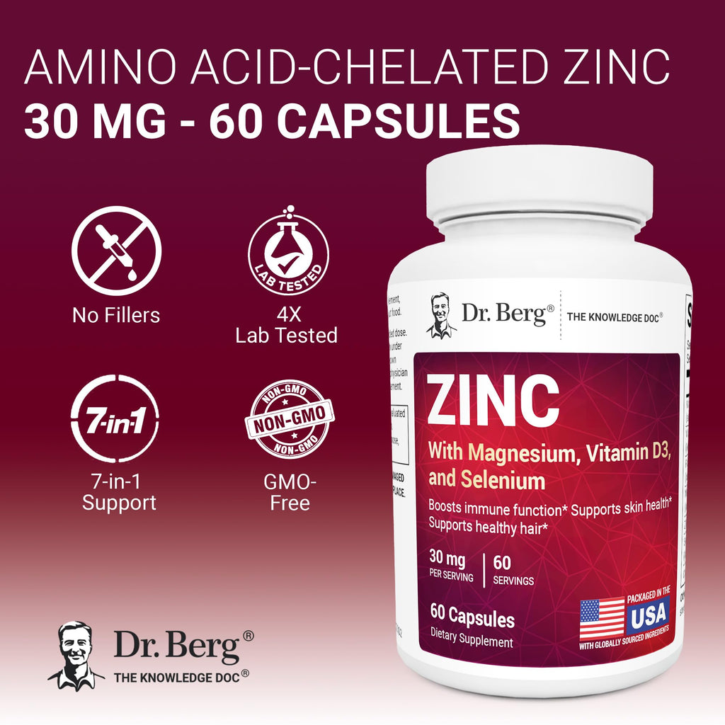Zinc 30 mg 60 Capsules Chelated with Vitamin D & Selenium H35078