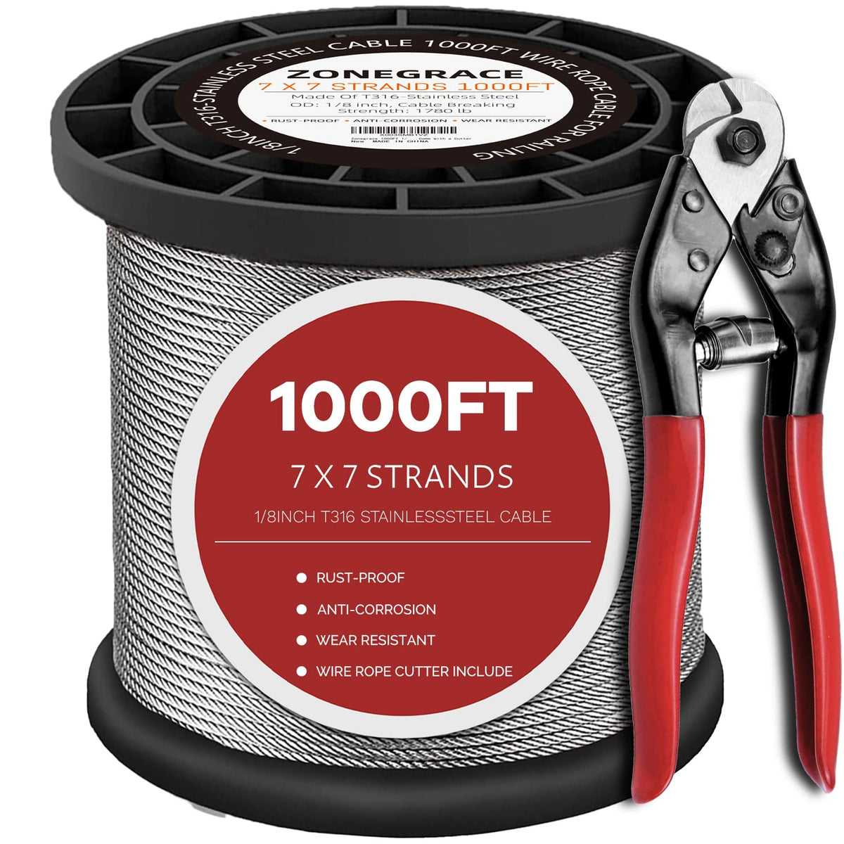 1/8 T316 Stainless Steel Cable 1000FT O269878