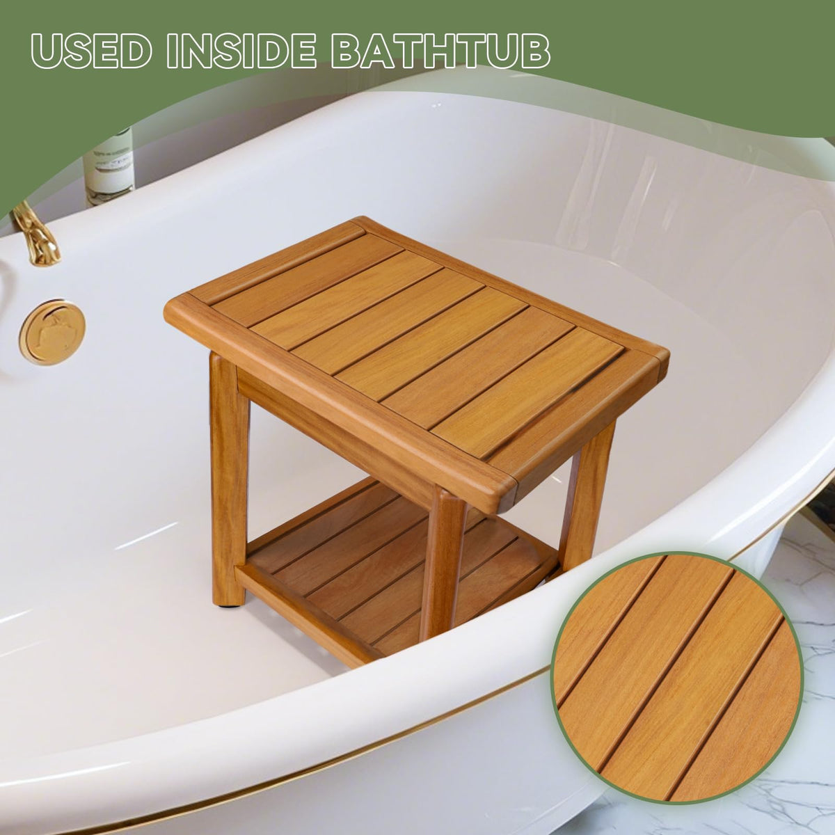 Teak Shower Bench with Towel Bars & Storage Shelf J492