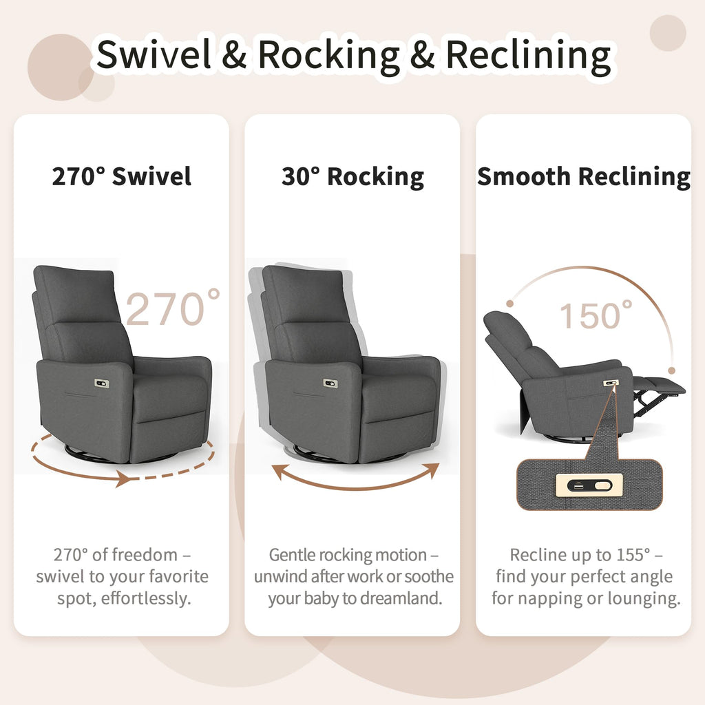 Dark Gray Velvet Swivel Rocker Chair P501626