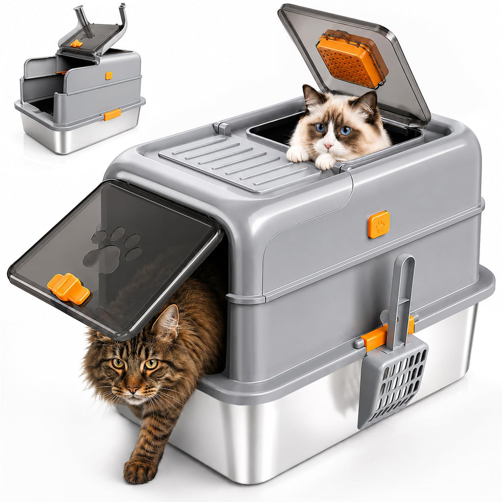 Stainless Steel High Sided Cat Litter Box with Lid L81568