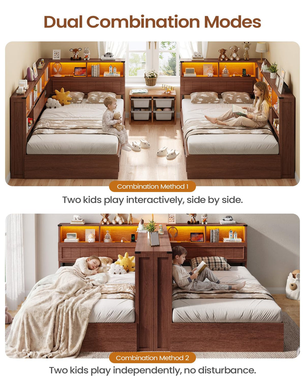 Twin Corner Bed Frame with Storage Drawers and Bookcase U644276