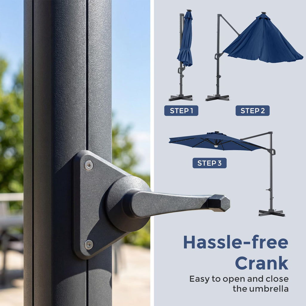 10ft Solar LED Offset Cantilever Patio Umbrella Z6661