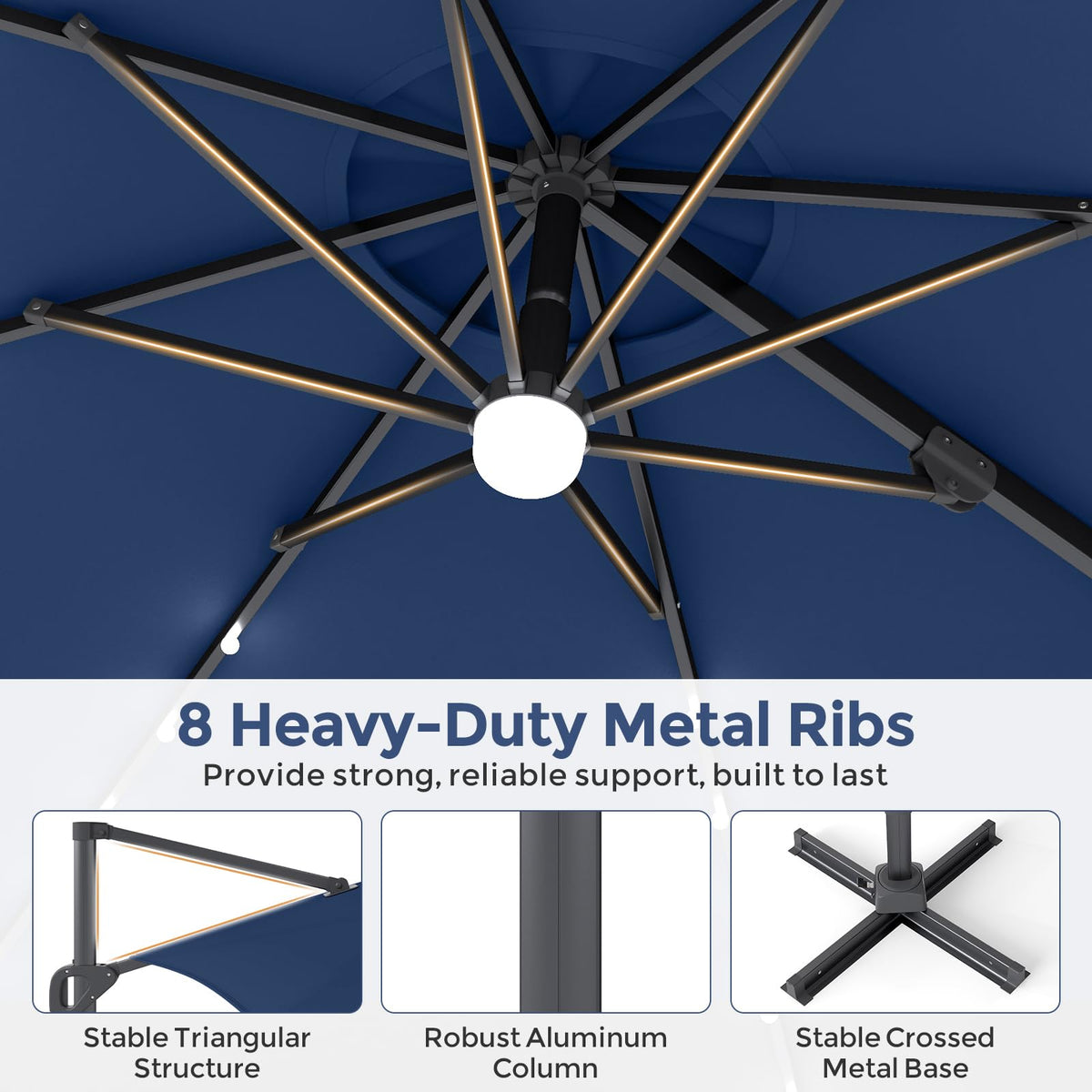 10ft Solar LED Offset Cantilever Patio Umbrella Z6661