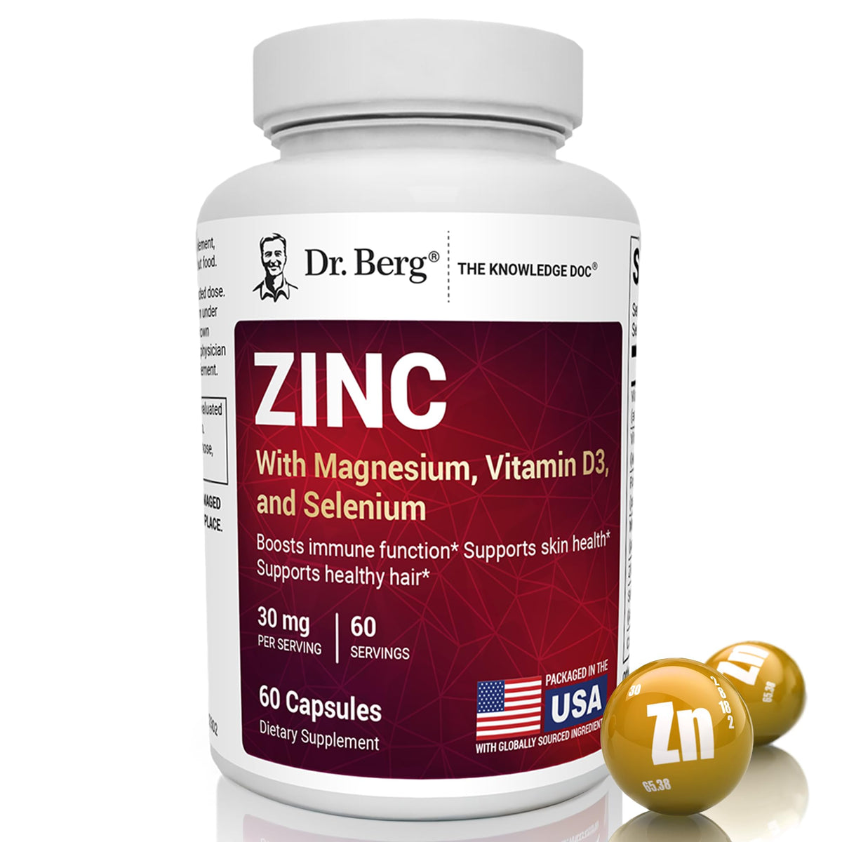 Zinc 30 mg 60 Capsules Chelated with Vitamin D & Selenium H35078