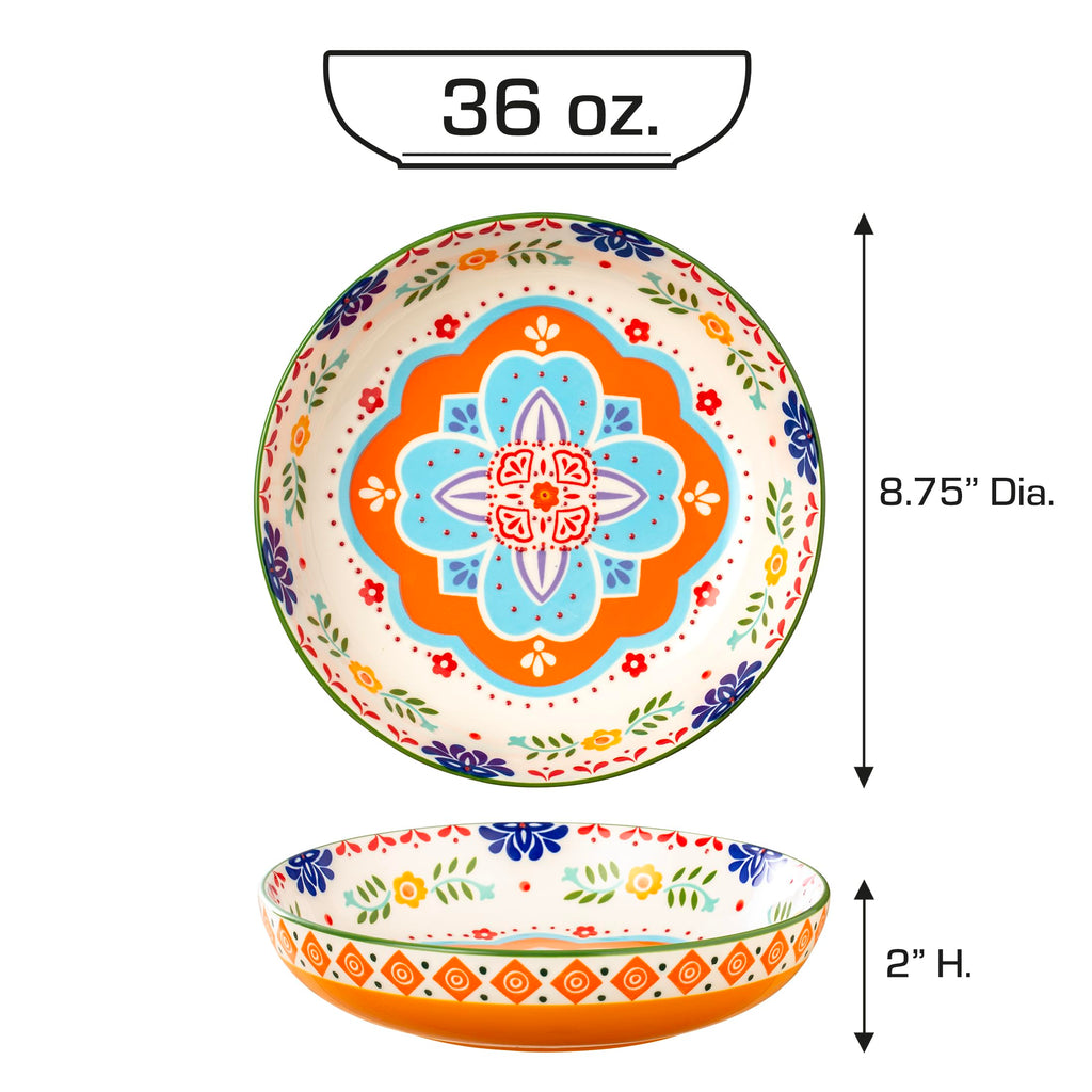 36 OZ Shallow Ceramic Dinner Bowls Set of 4 L580