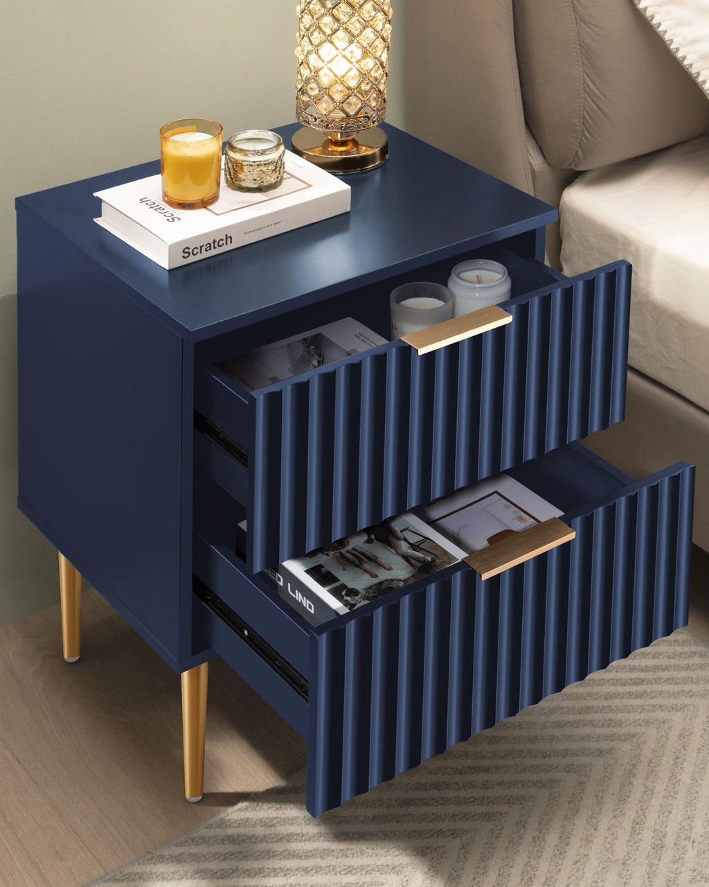 Glossy Nightstand Set of 2 with Drawers J730856