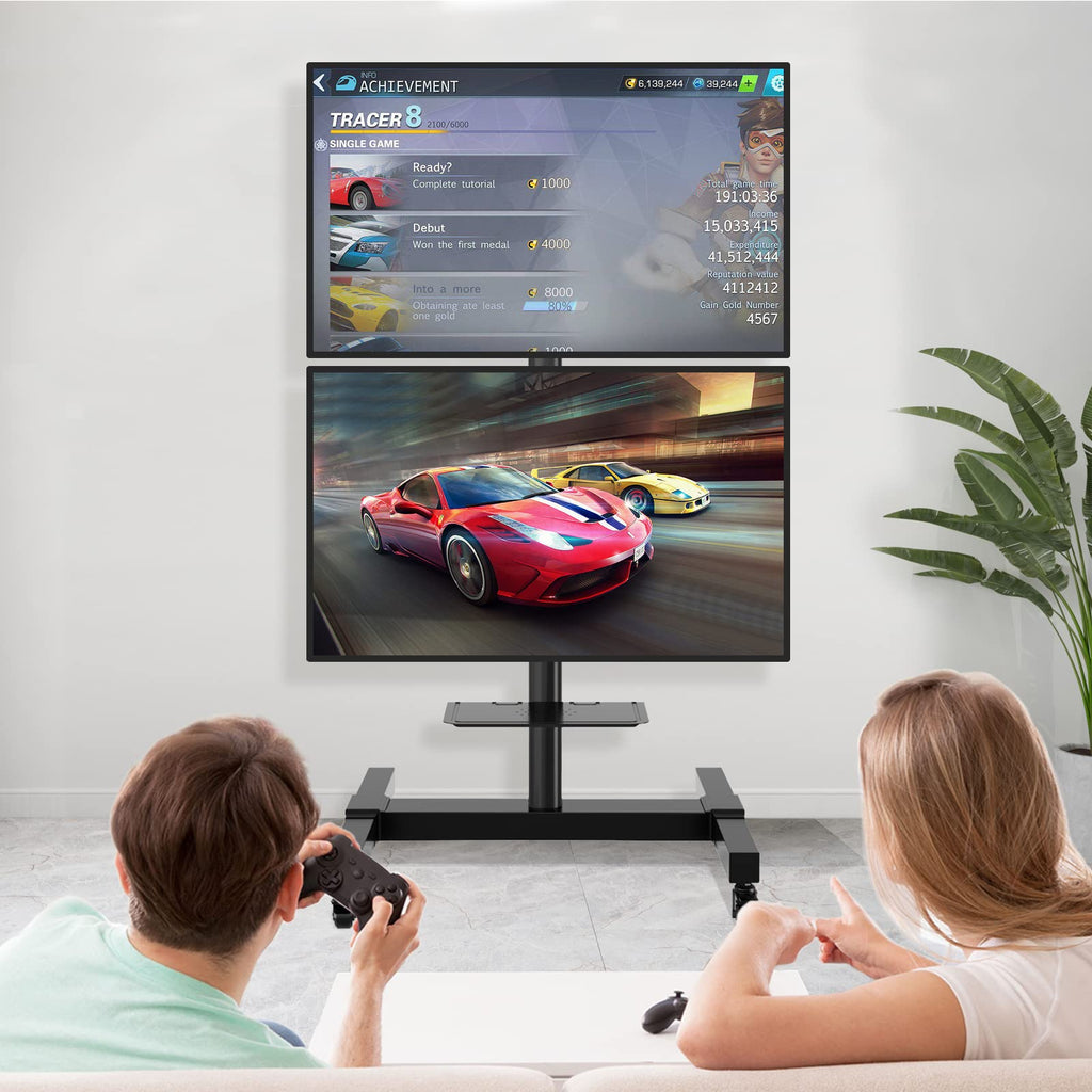 Mobile Dual TV Stand for Two 32-65 Inch Flat Panel Curved TV U89227