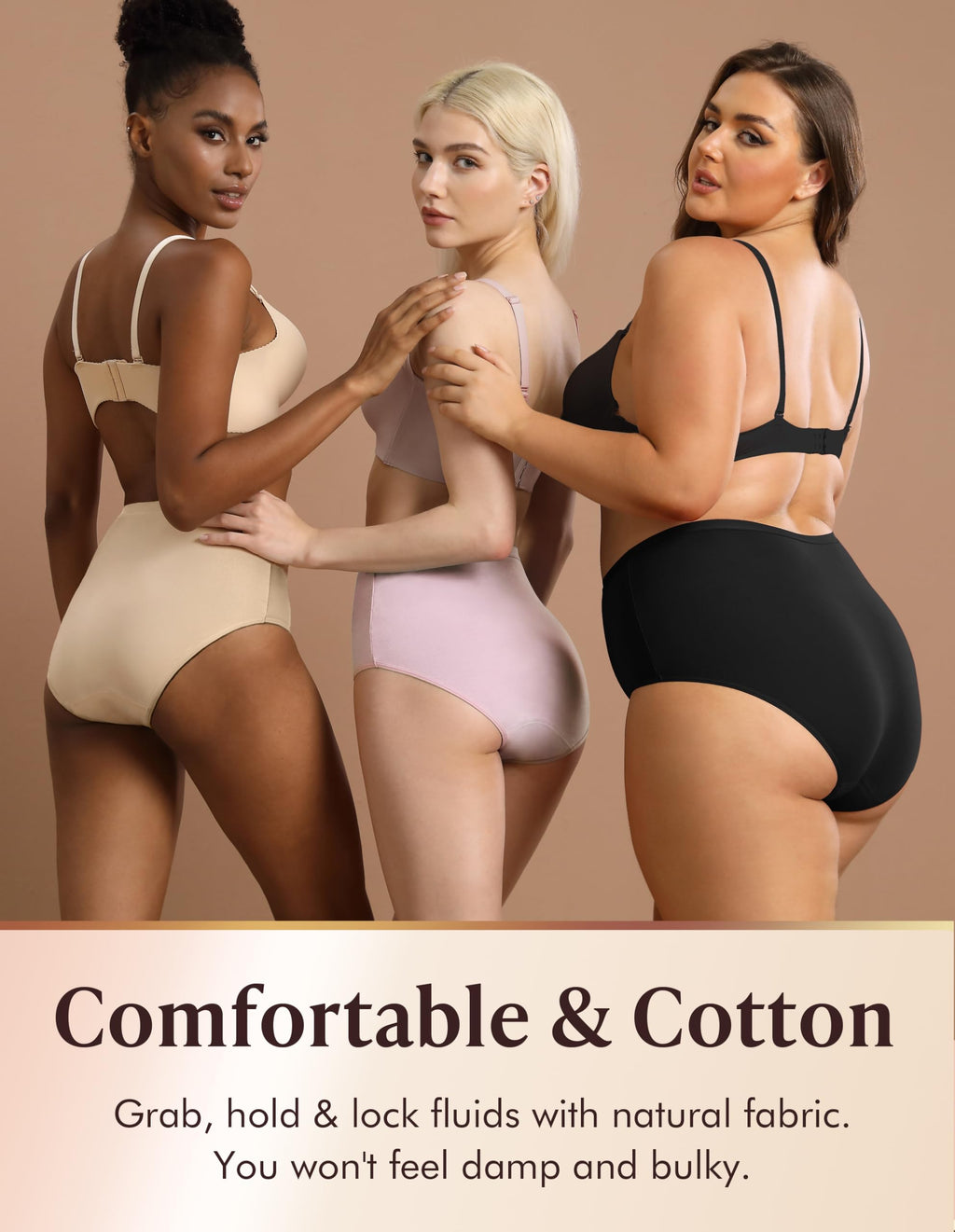 Washable Absorbency Urinary Incontinence Underwear for Women High Waist Leak Proof Panties 60ML, 3 Pack Beige White N6190