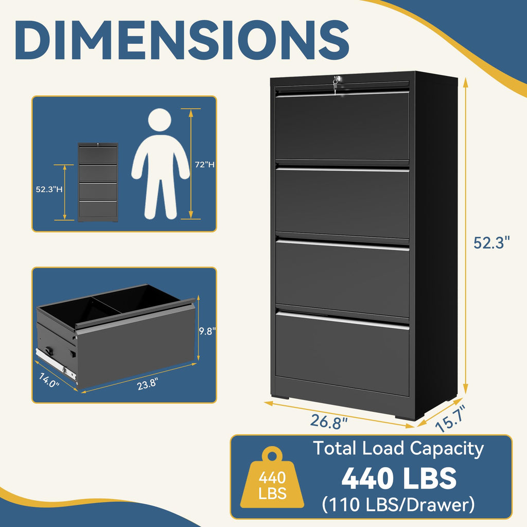 4 Drawer Black Metal File Cabinet with Lock X26168