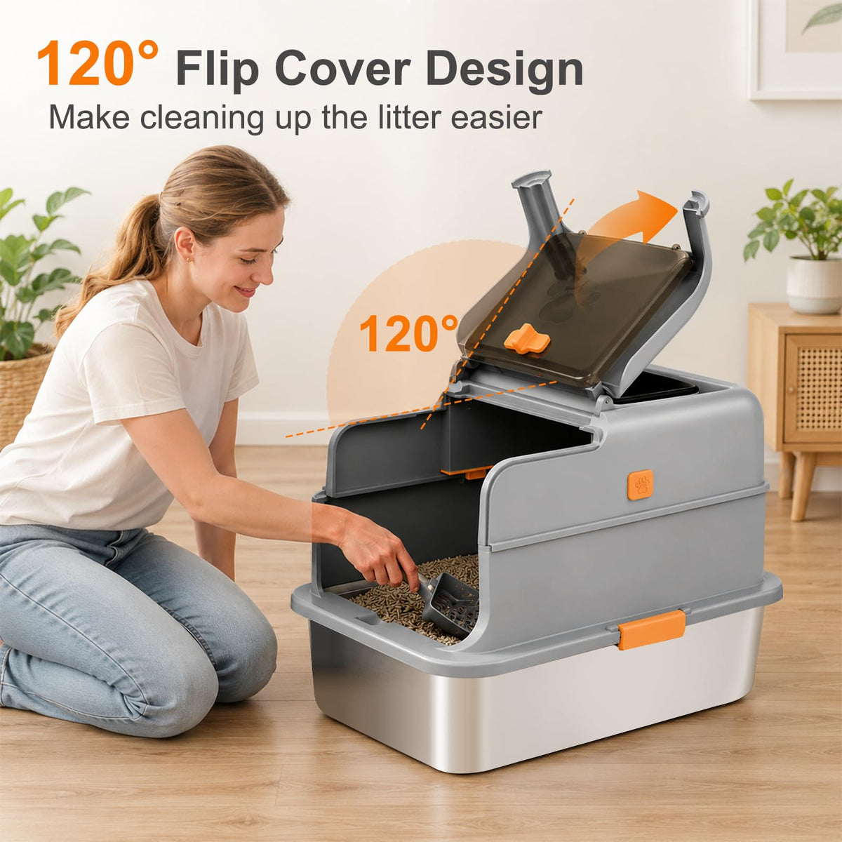 Stainless Steel High Sided Cat Litter Box with Lid L81568