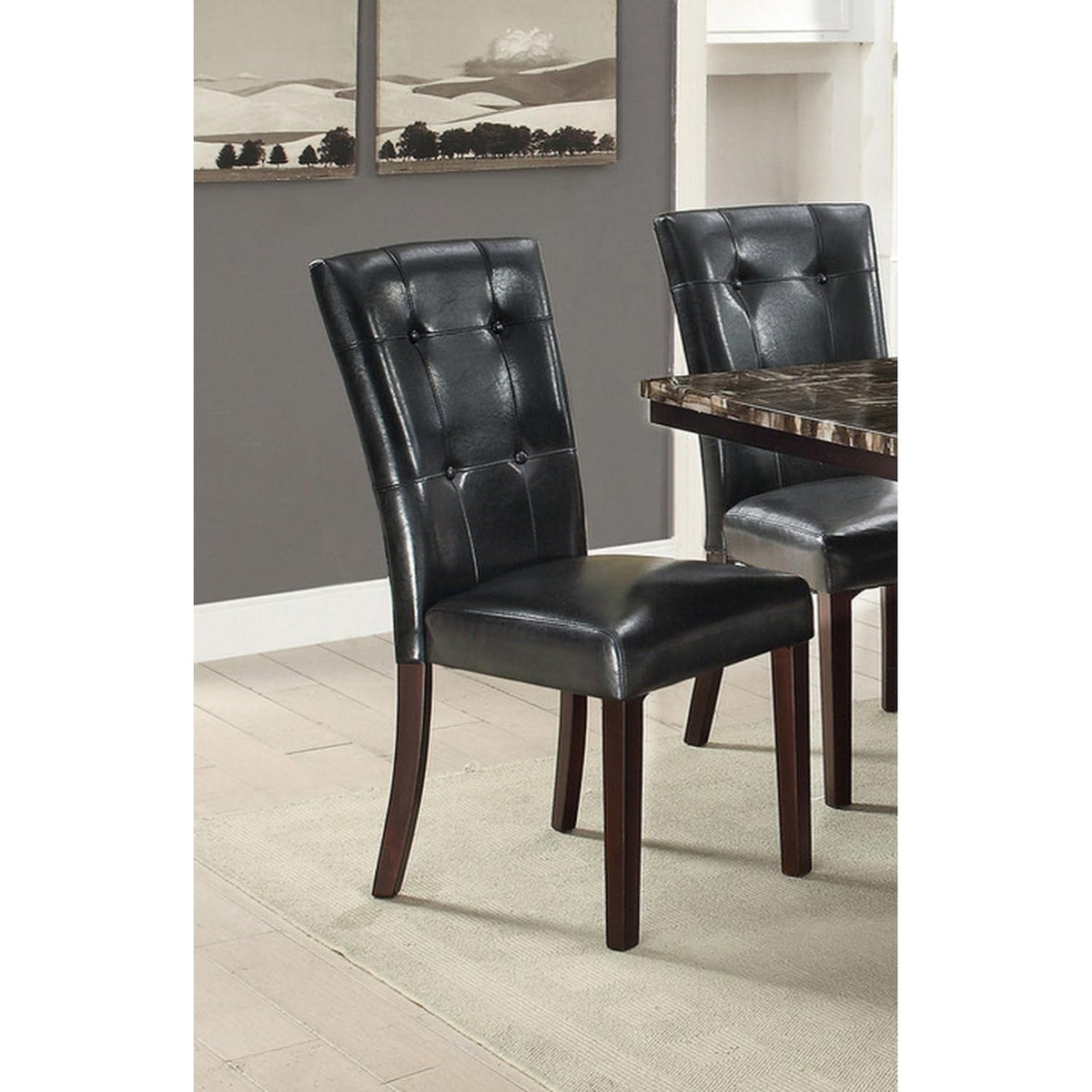 Black Faux Leather Tufted Parson Chairs Set of 2 H992