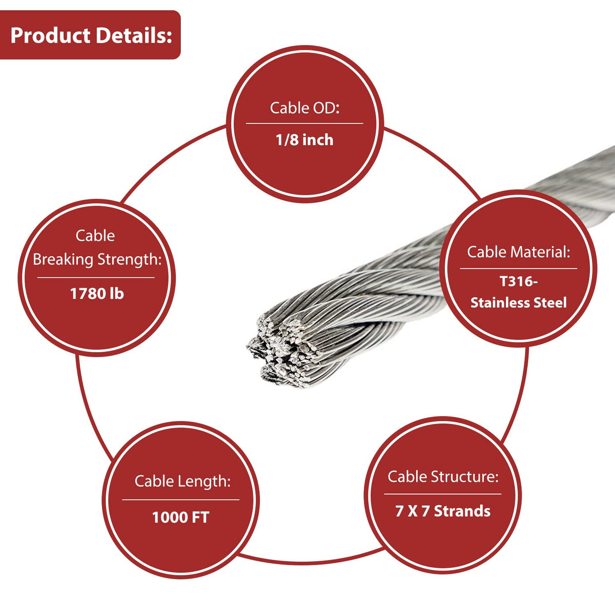 1/8 T316 Stainless Steel Cable 1000FT O269878