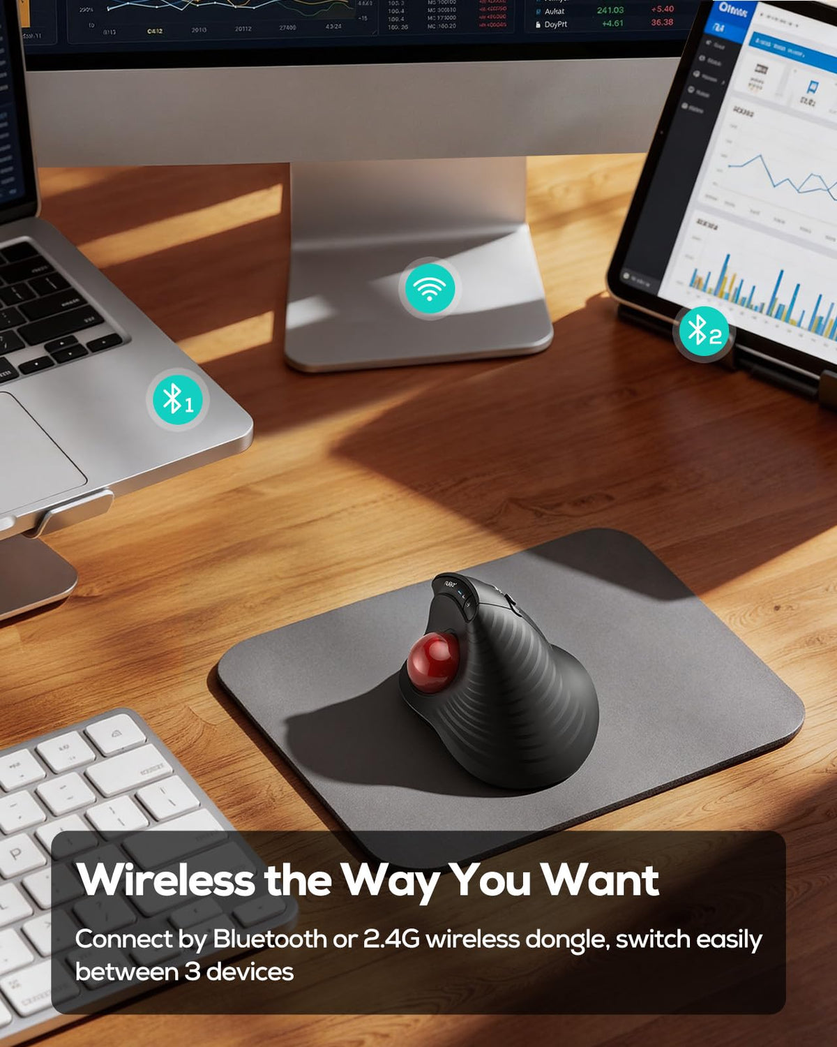 Wireless Ergonomic Vertical Trackball Mouse T743283