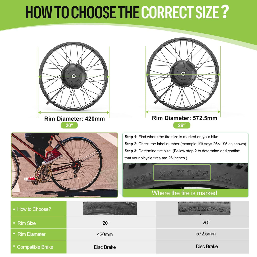 20" 26" 1000W Fat Tire Ebike Conversion Kit U535