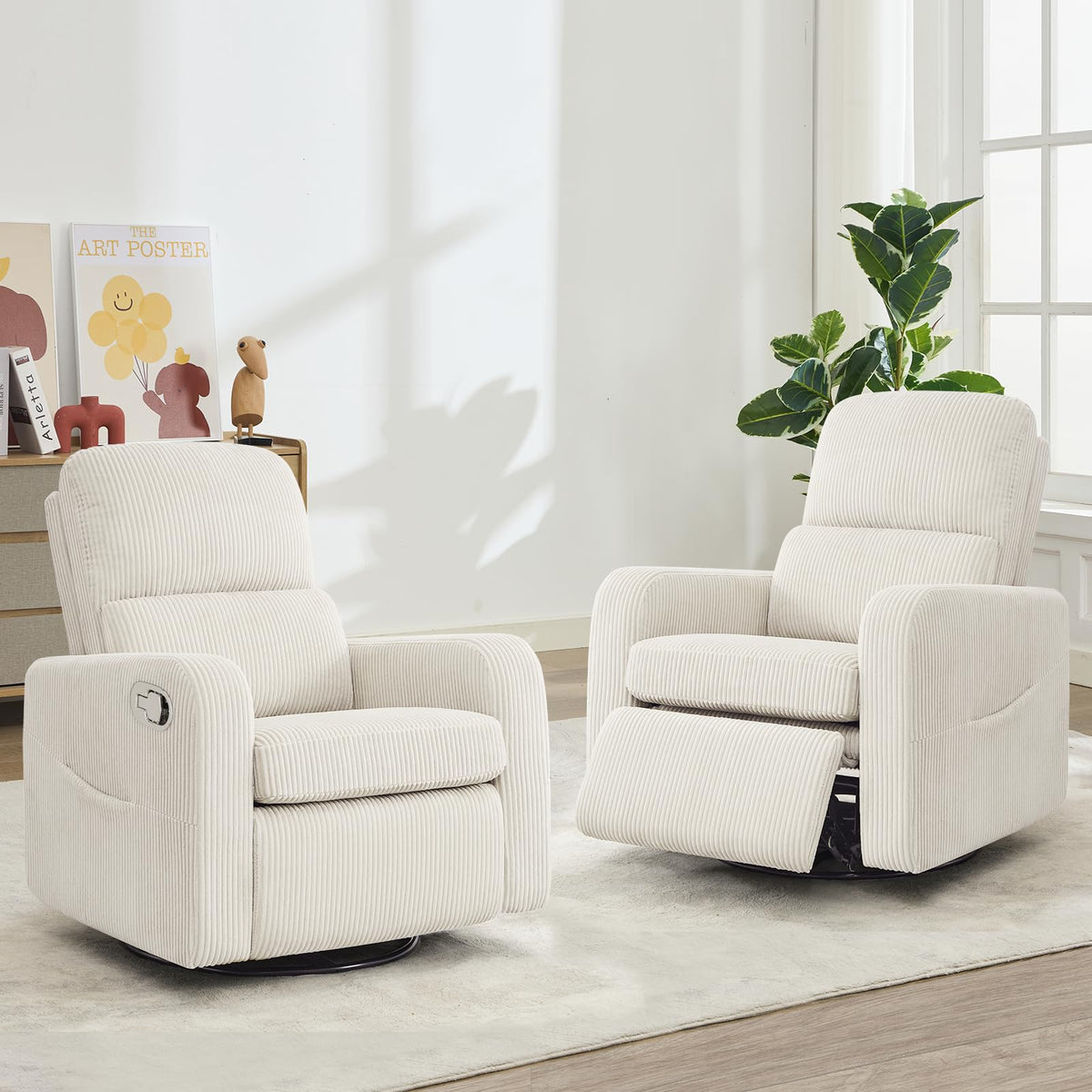 Oversized Corduroy Swivel Rocker Recliner Chair F717