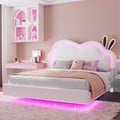 White Full Floating Bed Frame with Adjustable Headboard D27360