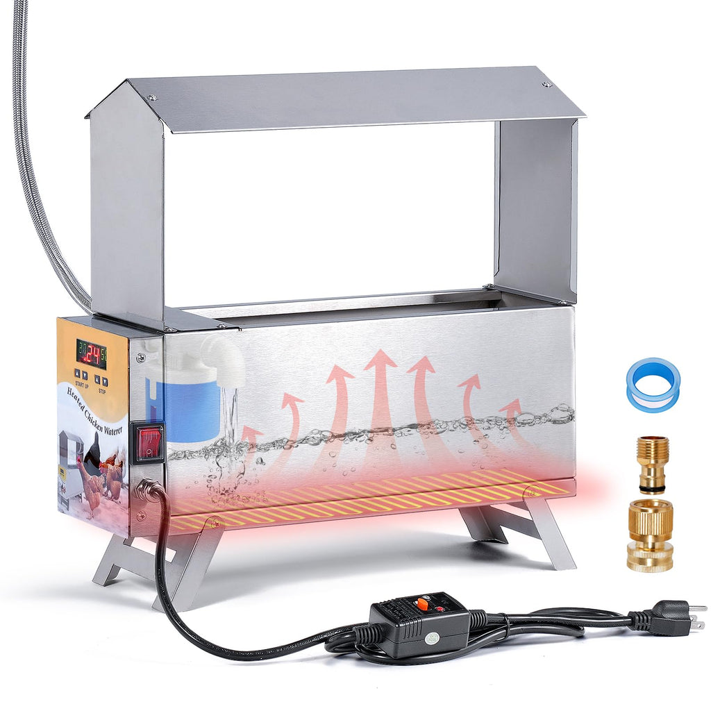 Heated 2 Gallon Stainless Steel Chicken Waterer I729