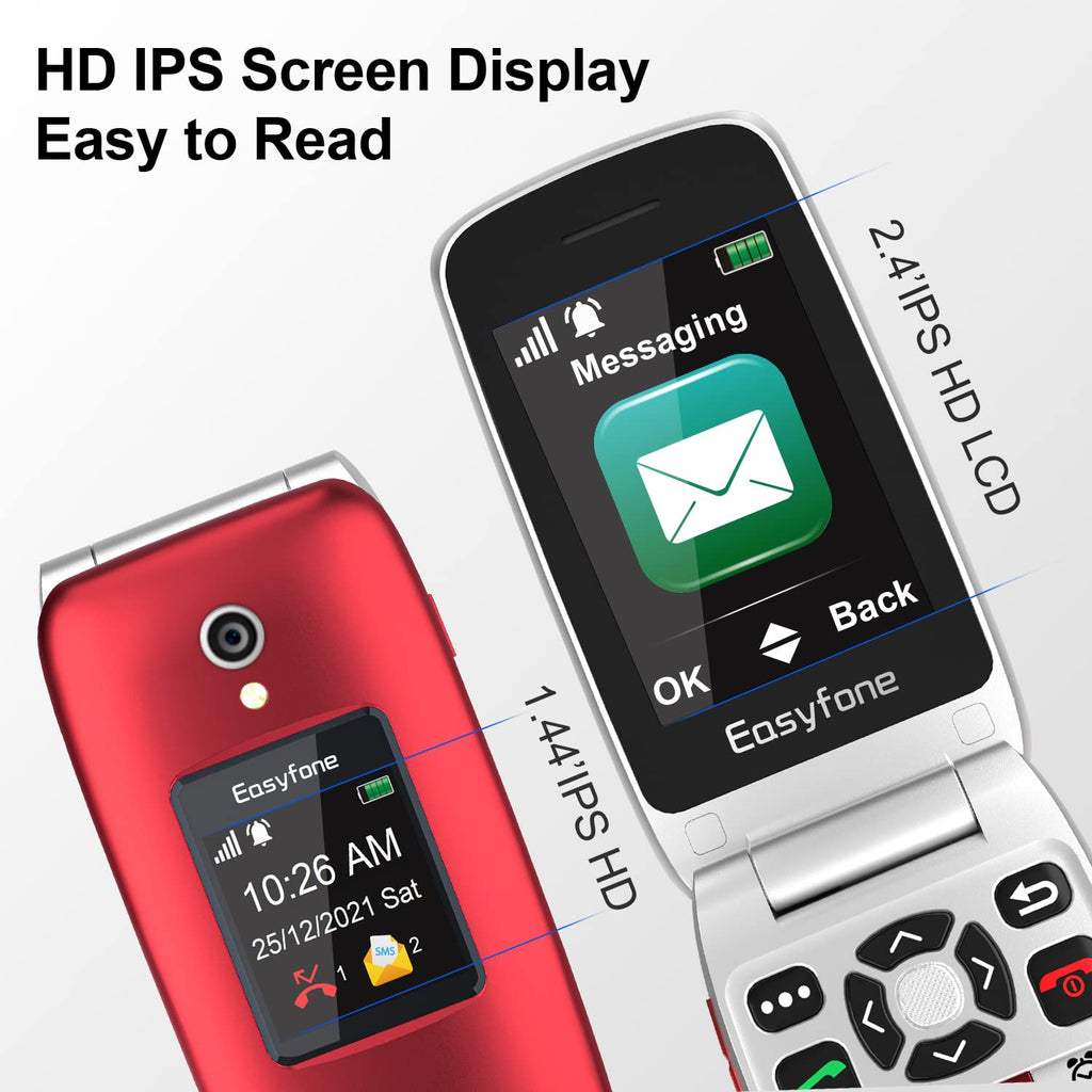 Unlocked 4G Big Button Flip Cell Phone with SOS Button & Charging Dock I5685