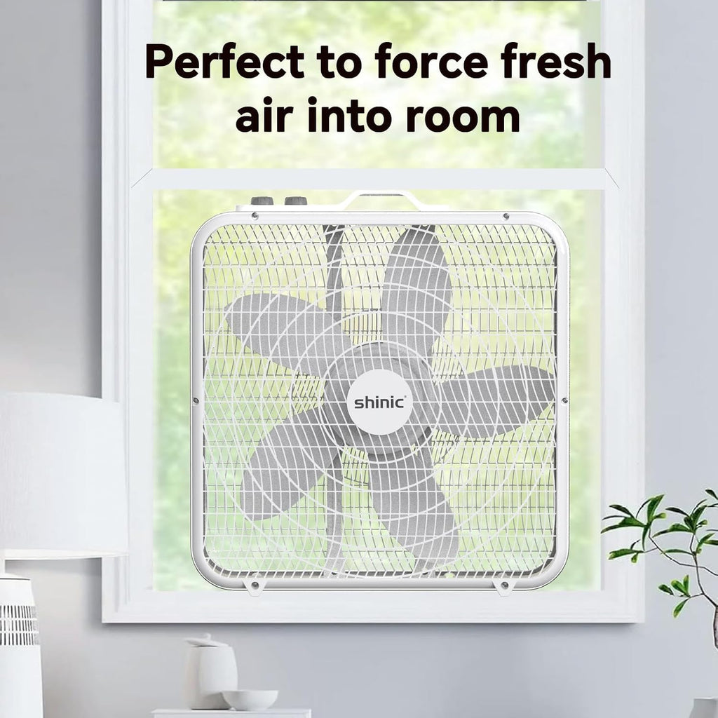 20” Box Fan with Thermostat, 3-Speed Portable Floor Fan, White O7271