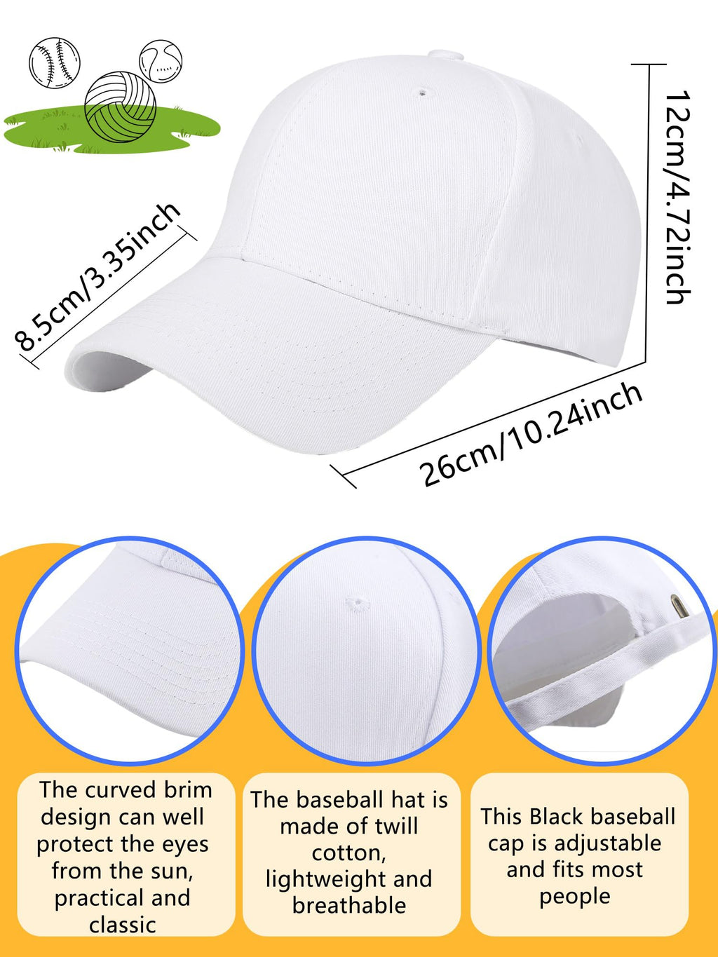 Cotton White Baseball Cap E5889