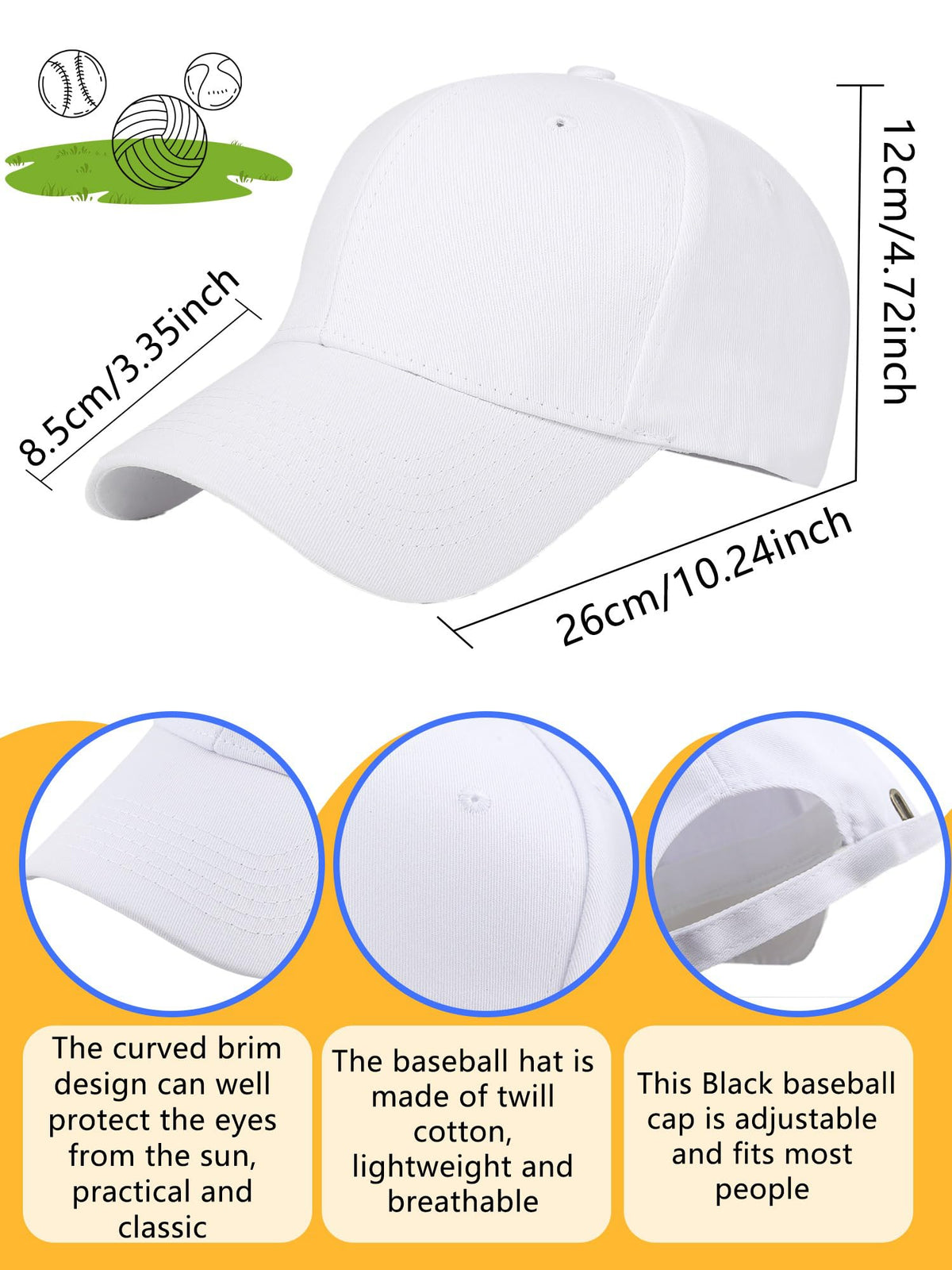 Cotton White Baseball Cap E5889