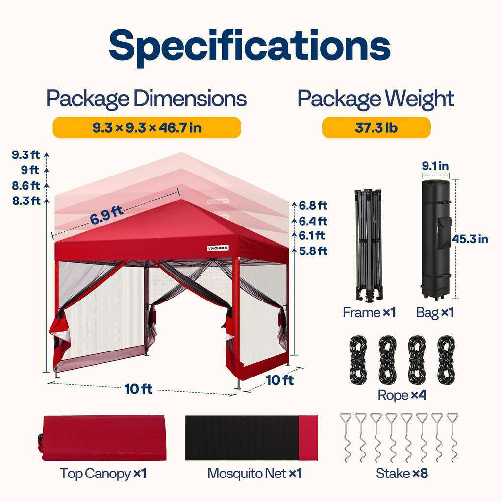 10x10ft Outdoor Screen Tent with Mosquito Netting C628414