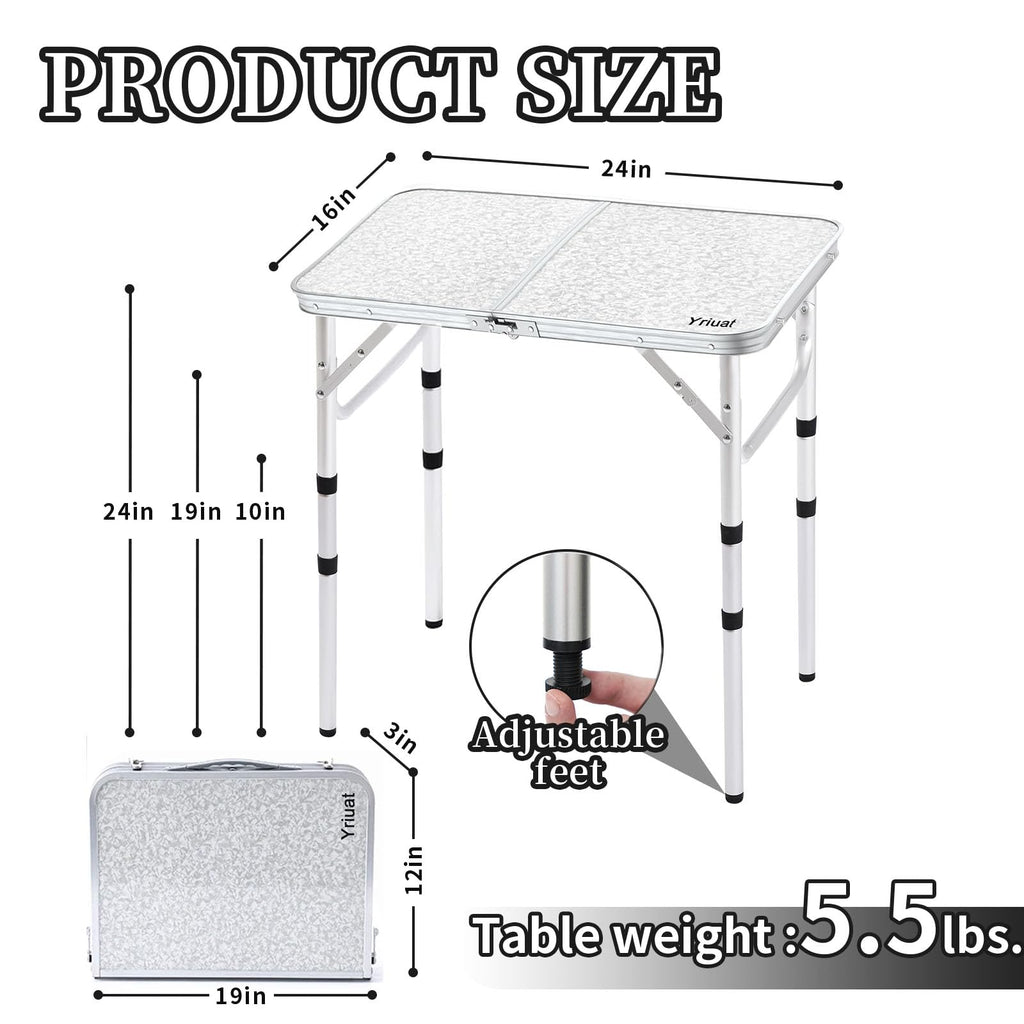 Folding Camping Table, Adjustable Height Portable Picnic Table, 24"x 16" S1114