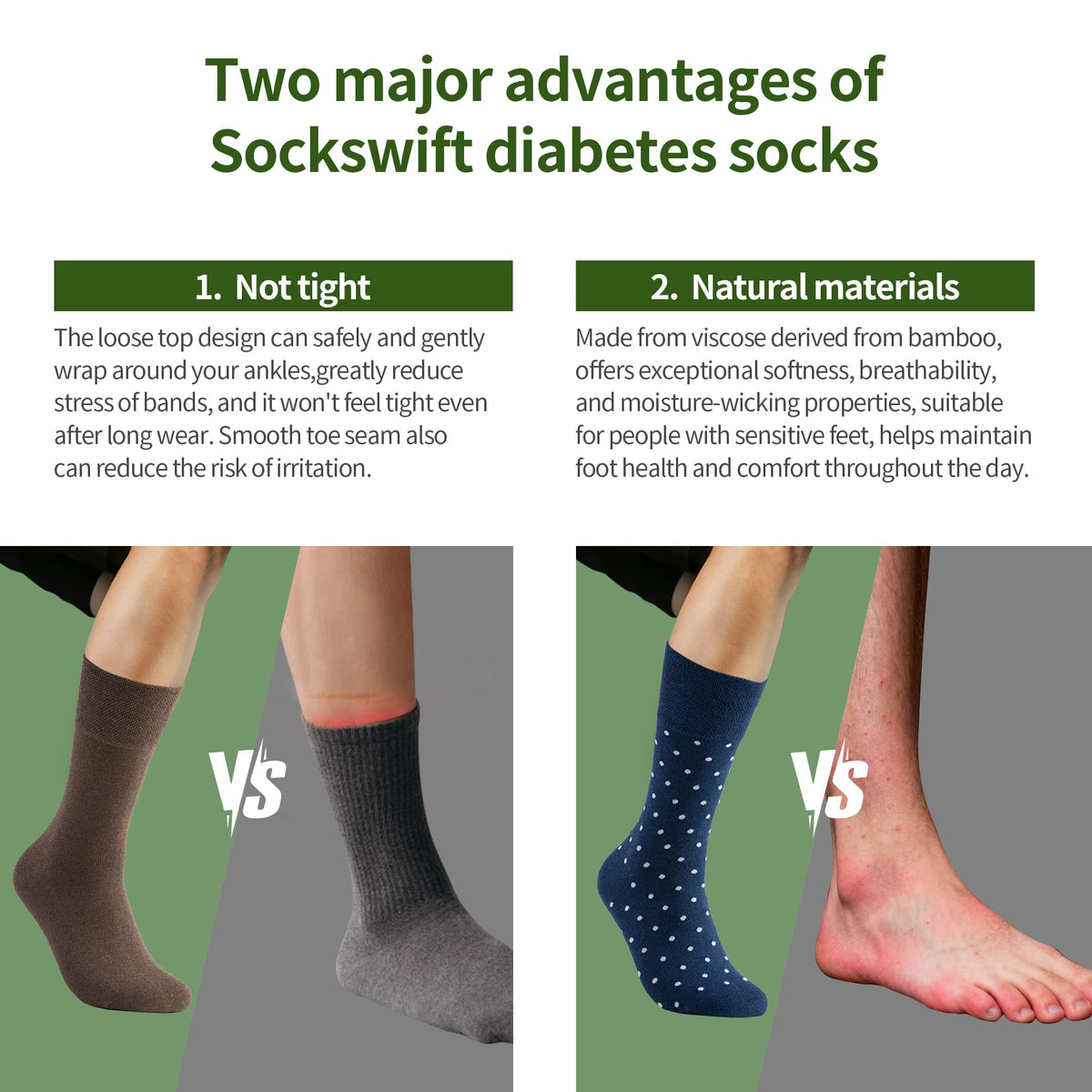 Viscose from Bamboo Non Binding Top Crew Socks D5970