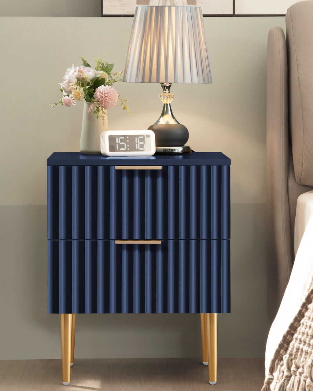 Glossy Nightstand Set of 2 with Drawers J730856