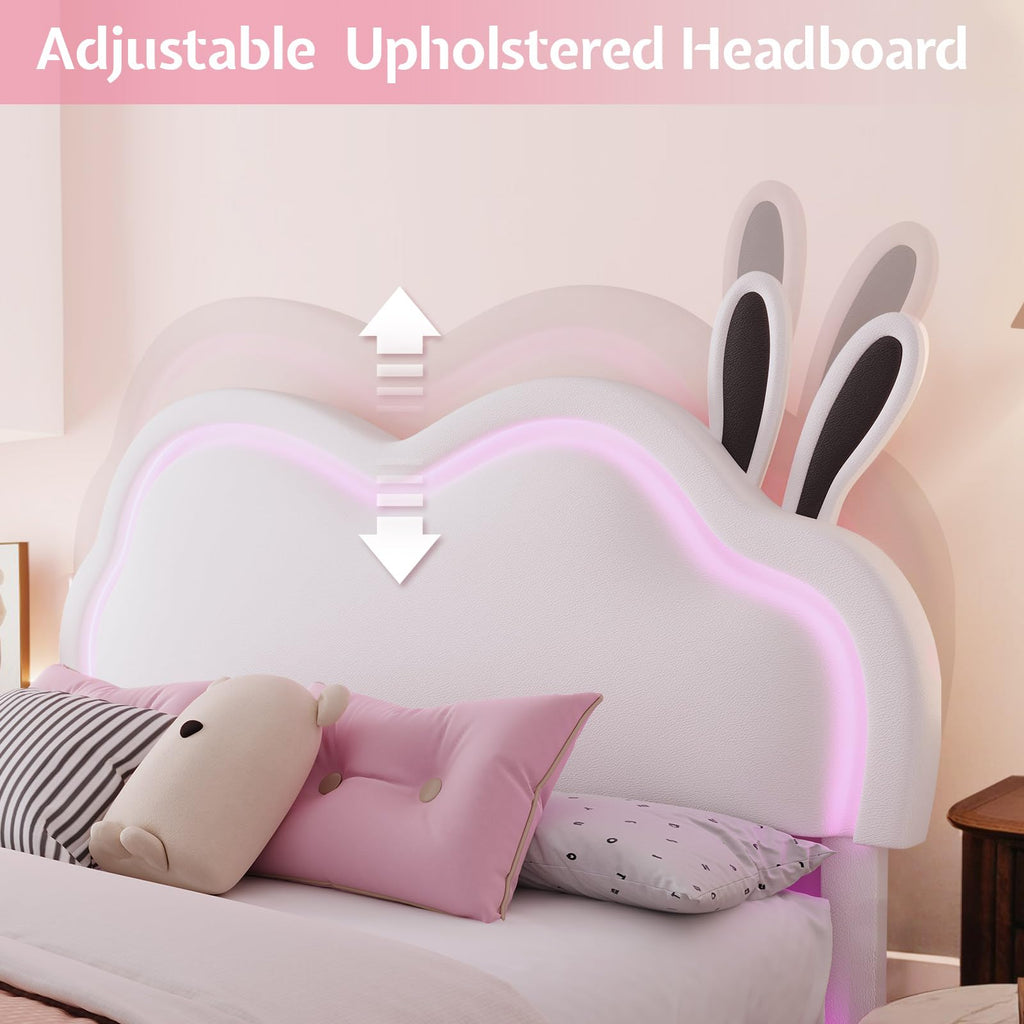 White Full Floating Bed Frame with Adjustable Headboard D27360
