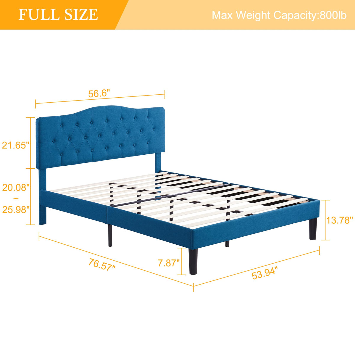 Full Size Upholstered Platform Bed Frame with Tufted Adjustable Headboard K7583