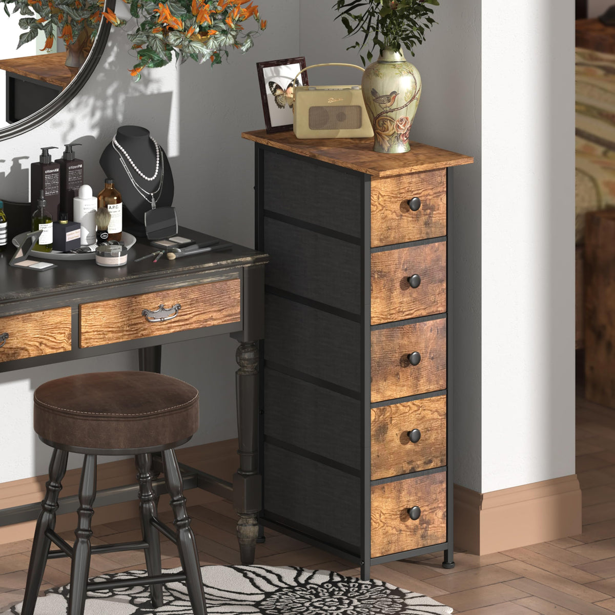 Narrow 5 Drawers Fabric Dresser C5833