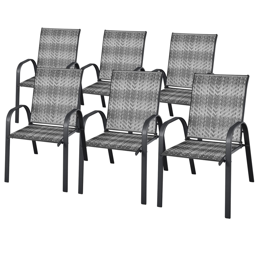 Stackable PE Wicker Patio Arm Chairs Set of 6 O18340