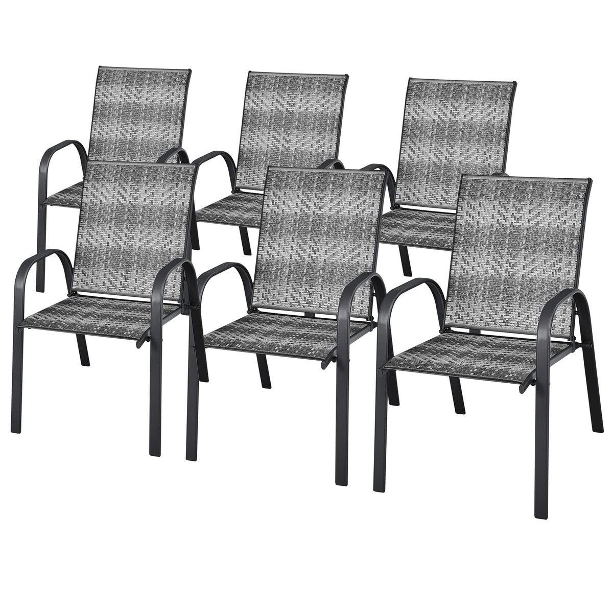 Stackable PE Wicker Patio Arm Chairs Set of 6 O18340