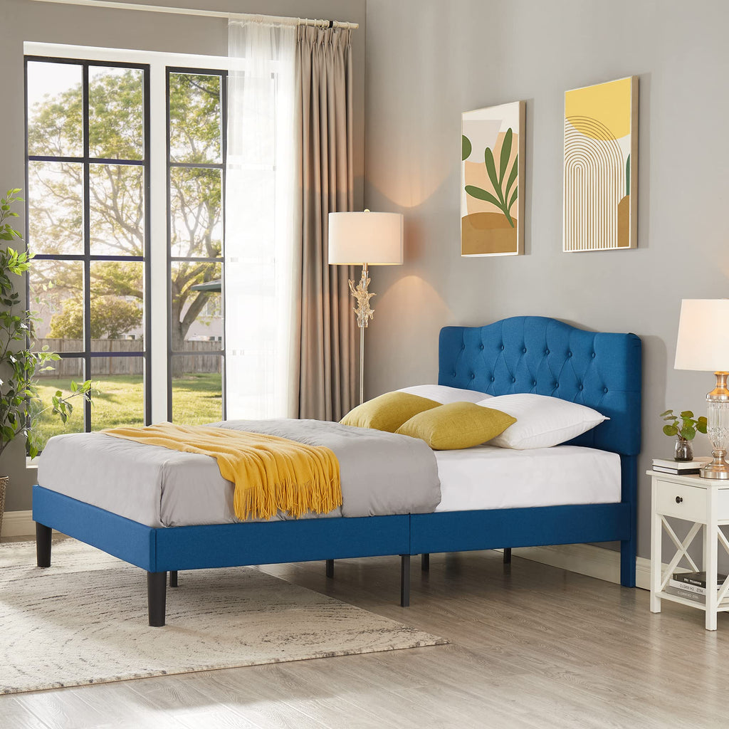 Full Size Upholstered Platform Bed Frame with Tufted Adjustable Headboard K7583