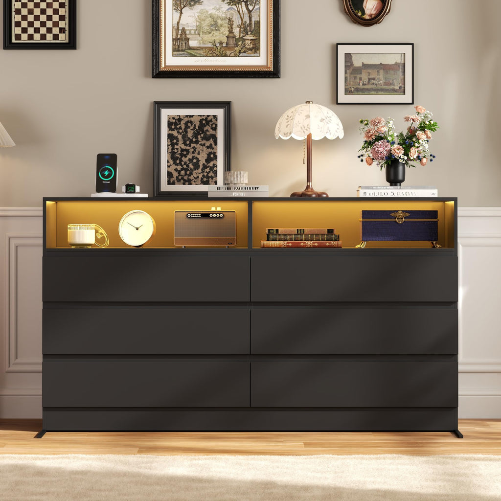 Black 6 Drawer Wood Dresser R544663