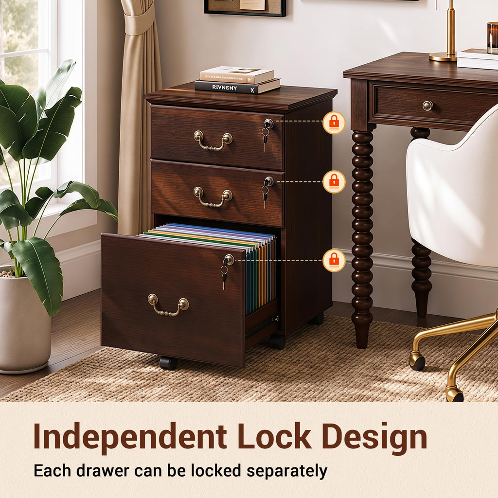 3 Drawer Wood File Cabinet with Lock F9516