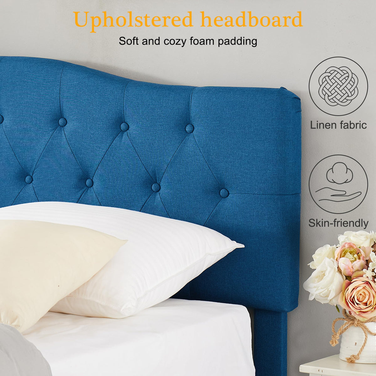 Full Size Upholstered Platform Bed Frame with Tufted Adjustable Headboard K7583