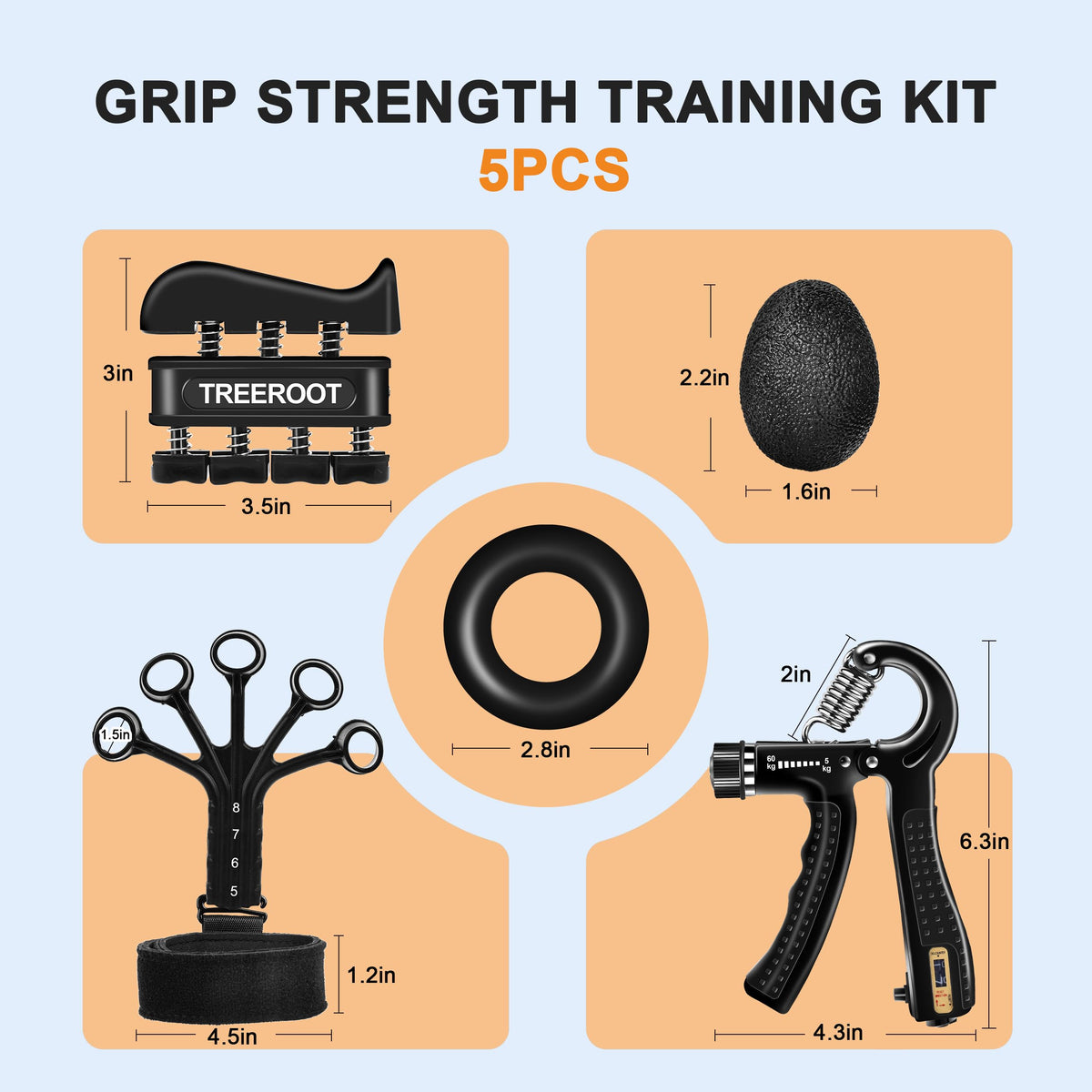 5PCS Grip Strength Trainer Kits X242