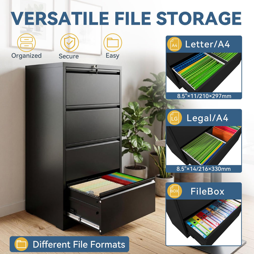 4 Drawer Black Metal File Cabinet with Lock X26168