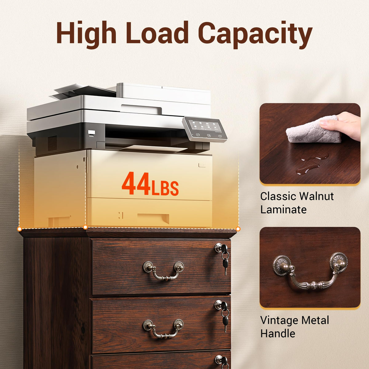 3 Drawer Wood File Cabinet with Lock F9516