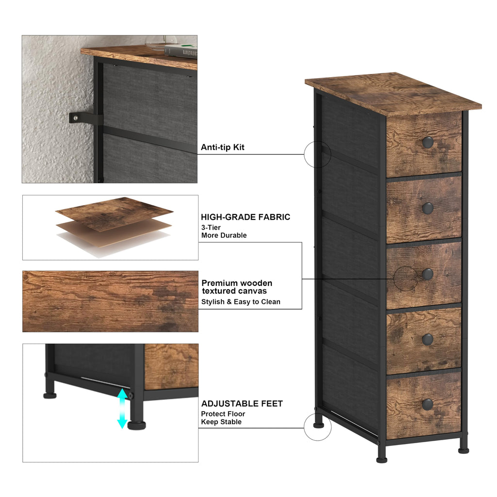 Narrow 5 Drawers Fabric Dresser C5833